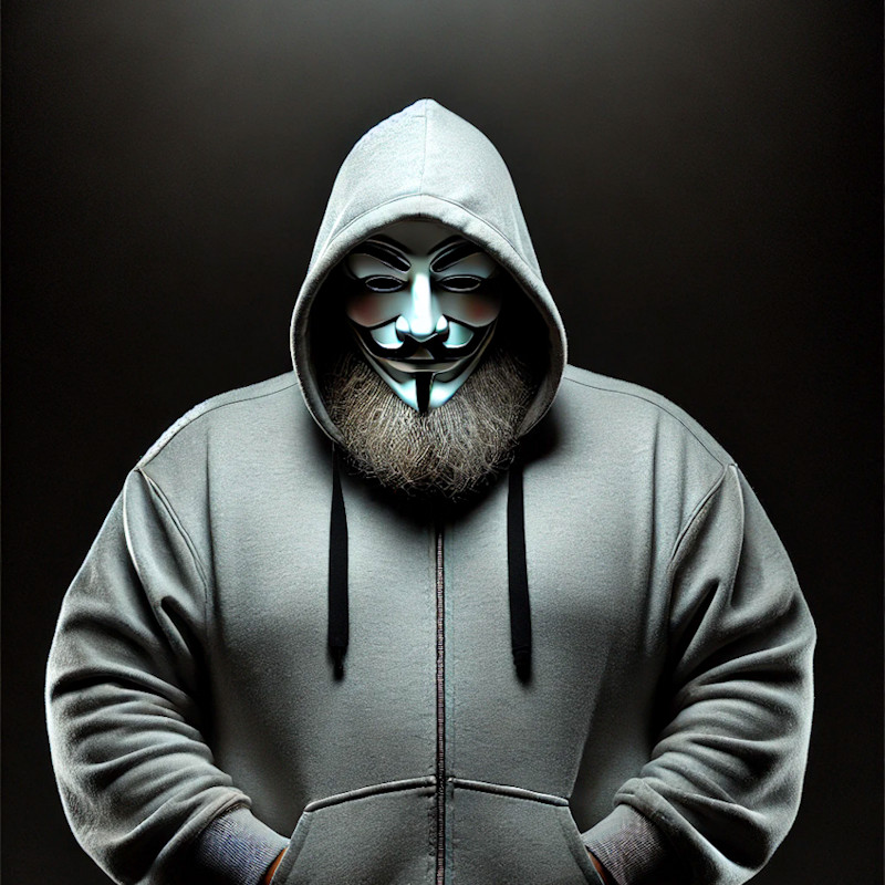 Bit Veil i grå hoodie med maske